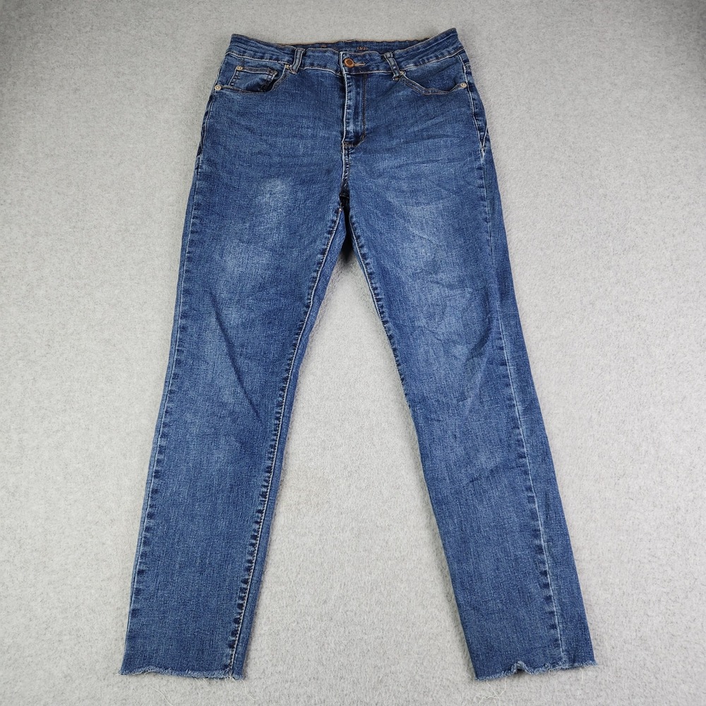 Gemma Rae Jeans Womens Size 13/31 Blue Slim Straight Raw Hem High Rise Stretch - Picture 1 of 8